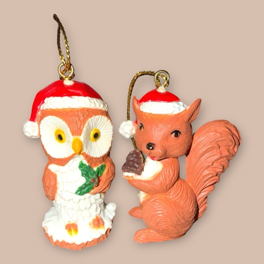 Vintage Christmas Mouse Ornament Santa Hat Plastic Holiday Decoration